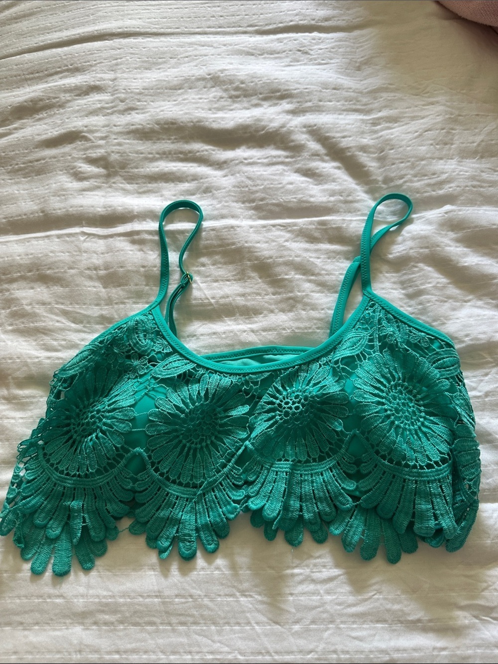 Jessica Simpson Teal Crochet Bikini Top